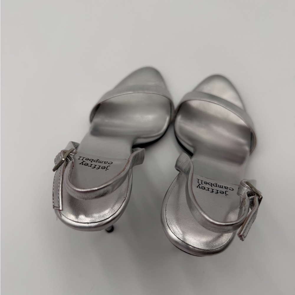 Jeffrey Campbell Go-Getter stiletto sling-back in metallic silver leather Sz 6.5 - Picture 11 of 11